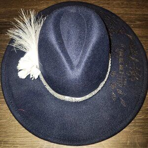 Navy Faux Felt Burned hat